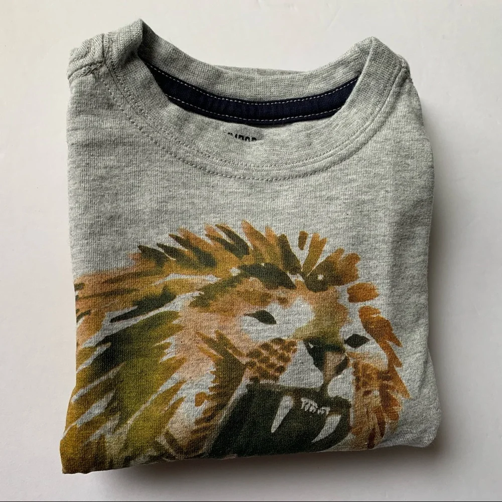 GYMBOREE Lion Shirt Gray Long Sleeve Brown Roaring Lion Toddler 12-18 months
